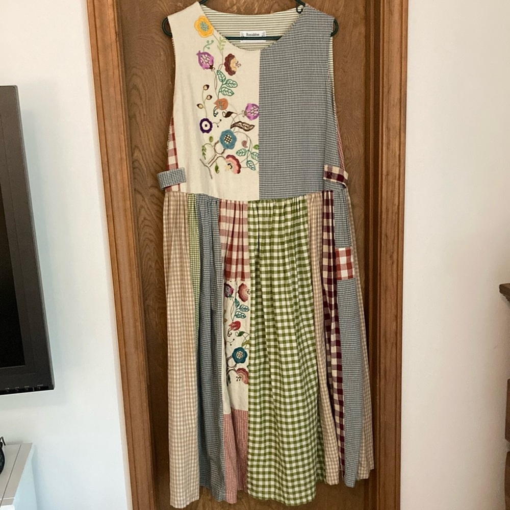 Rosablue Cotton Patchwork Gingham Jumper Dress